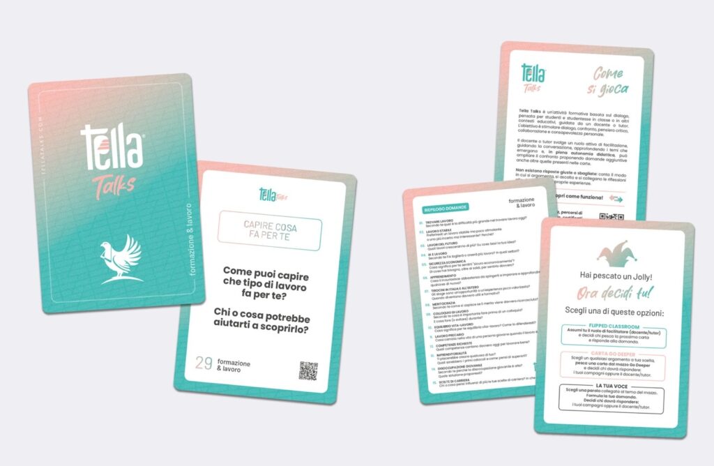 Tella Cards: un nuovo strumento di active learning per stimolare dialogo, pensiero critico e partecipazione in classe tella talks cards main cards
